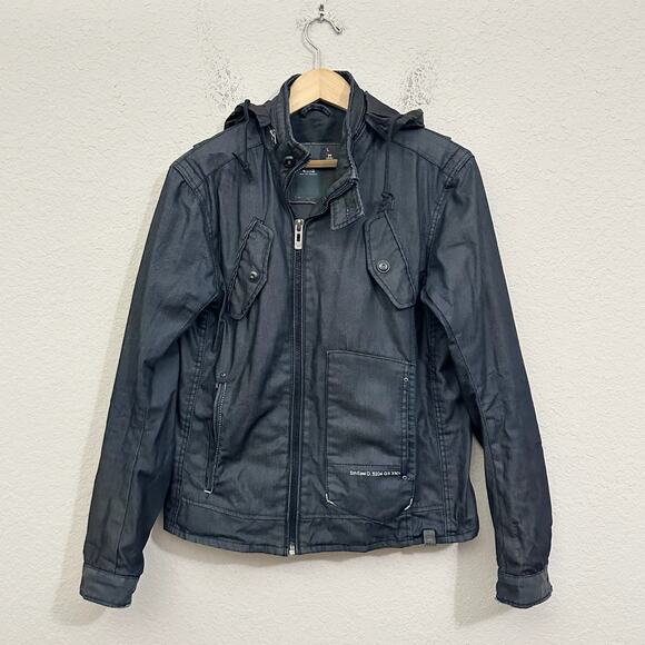 G-STAR RAW Moto Jacket Black Denim Full Zip Hooded Tactical Grunge - Picture 1 of 16